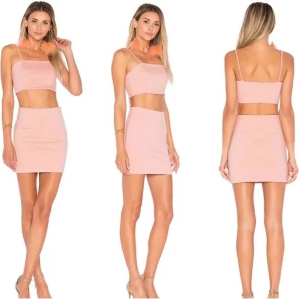BRAND NEW Revolve by the way. Blush Pink Crop Top Mini Skirt Set 0